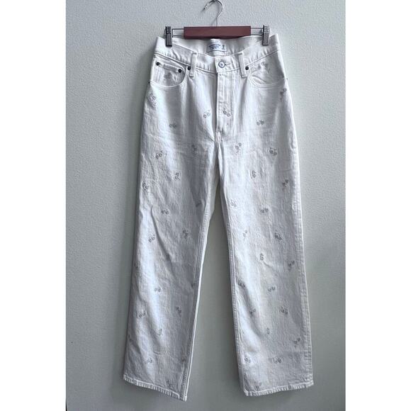 Abercrombie & Fitch the 90s Relaxed High Rise Jean Women's 25 Cream Embroidery - Picture 4 of 11